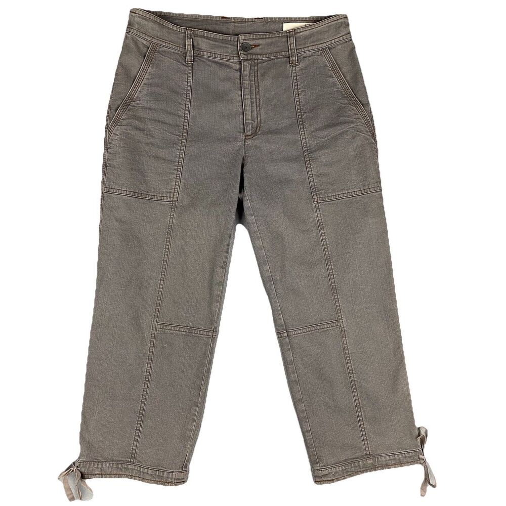 Eileen Fisher Gray Organic‎ Cotton Straight Leg Cropped Pants Womens Size 6